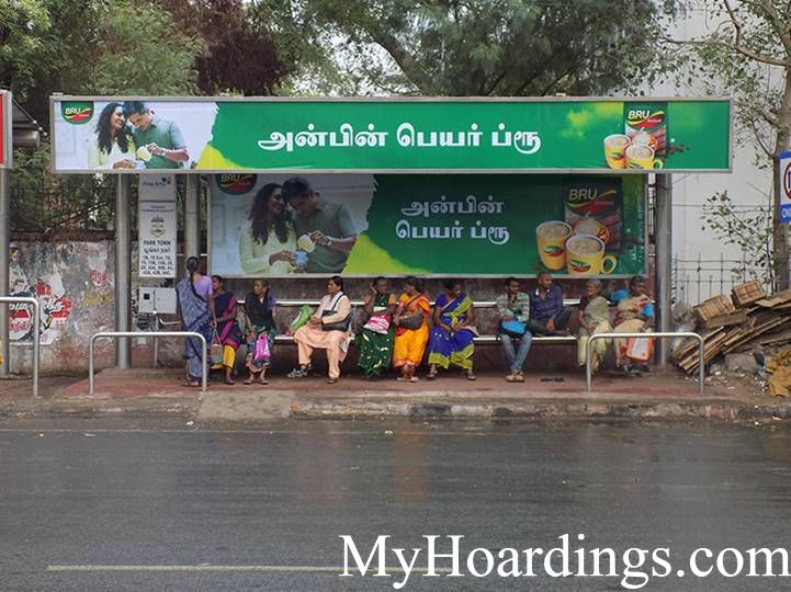 OOH Hoardings Agency in India, BQS Advertising rates at Park Town Bus Stop in Chennai, Tamil Nadu 
